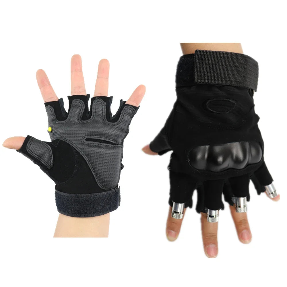 2 in 1 Multi-Line Green Laser Gloves LED Lazer Mitten Ray Gloves Rave LED Flash Finger Palm Light Dress Up LED Robot Suit