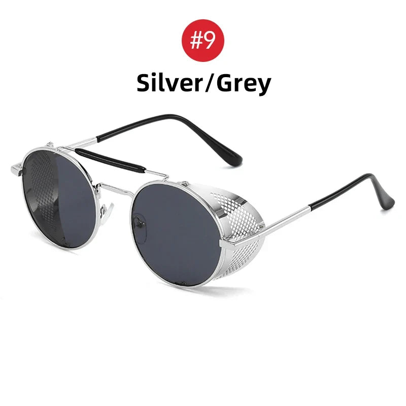 VIVIBEE Steampunk Sunglasses Men 2026 Trending Gothic Round Alloy Red Metal Punk Goggles Retro Party Sun Glasses