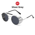 VIVIBEE Steampunk Sunglasses Men 2026 Trending Gothic Round Alloy Red Metal Punk Goggles Retro Party Sun Glasses