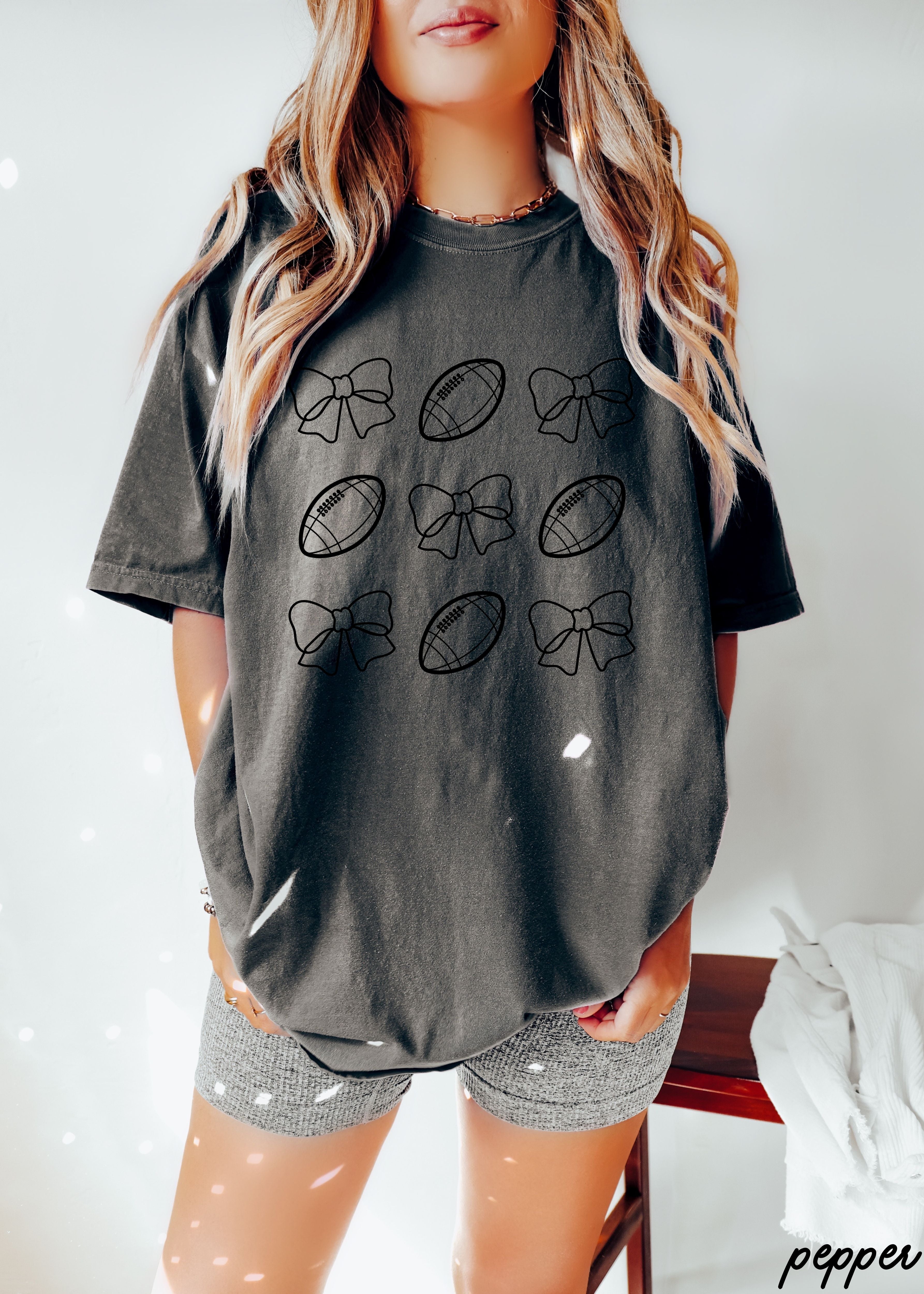 Football Bow Coquette Rows Tee *12 Colors (S-3X)