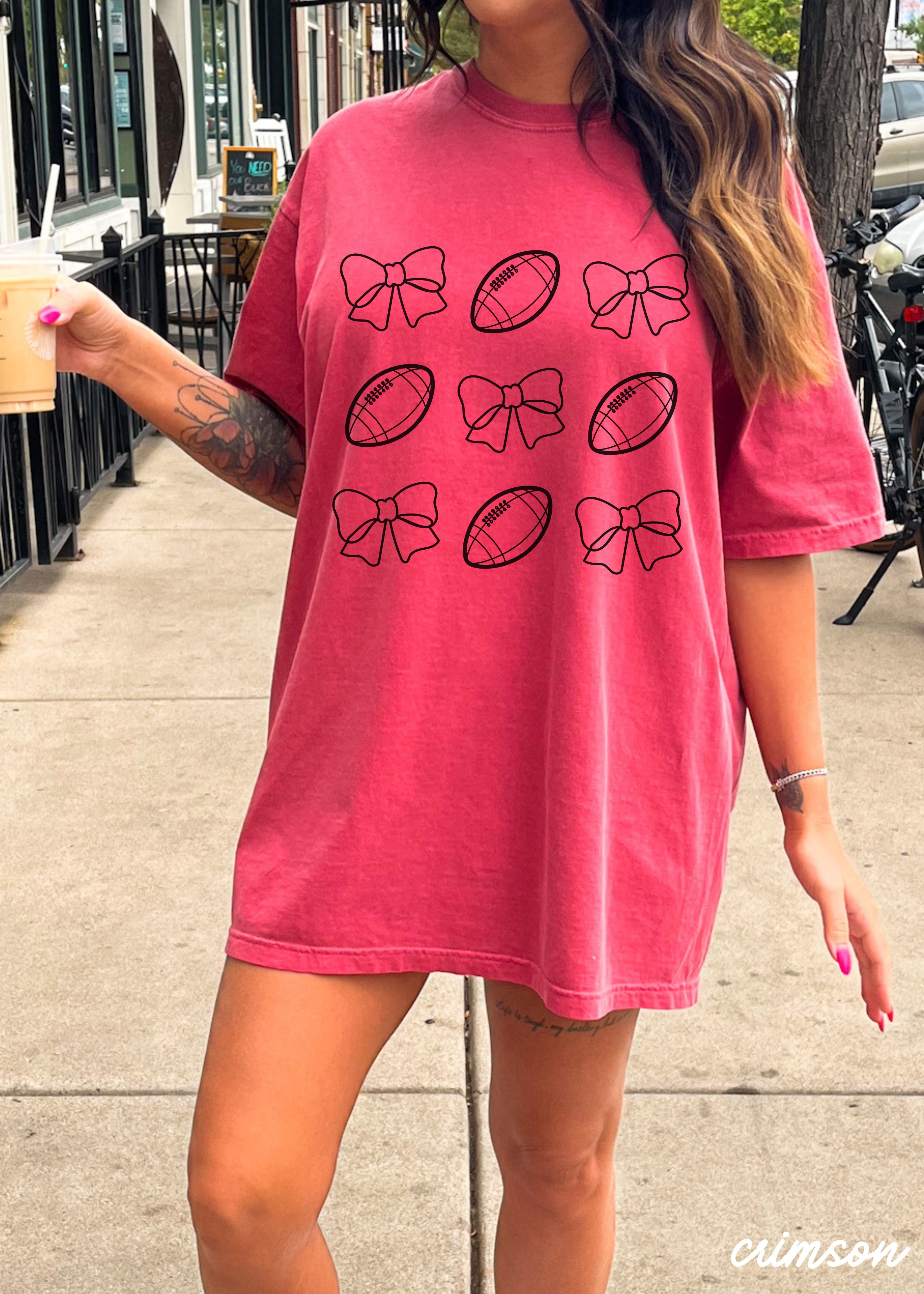 Football Bow Coquette Rows Tee *12 Colors (S-3X)