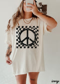 Checkered Peace Sign Tee *12 Colors (S-3X)