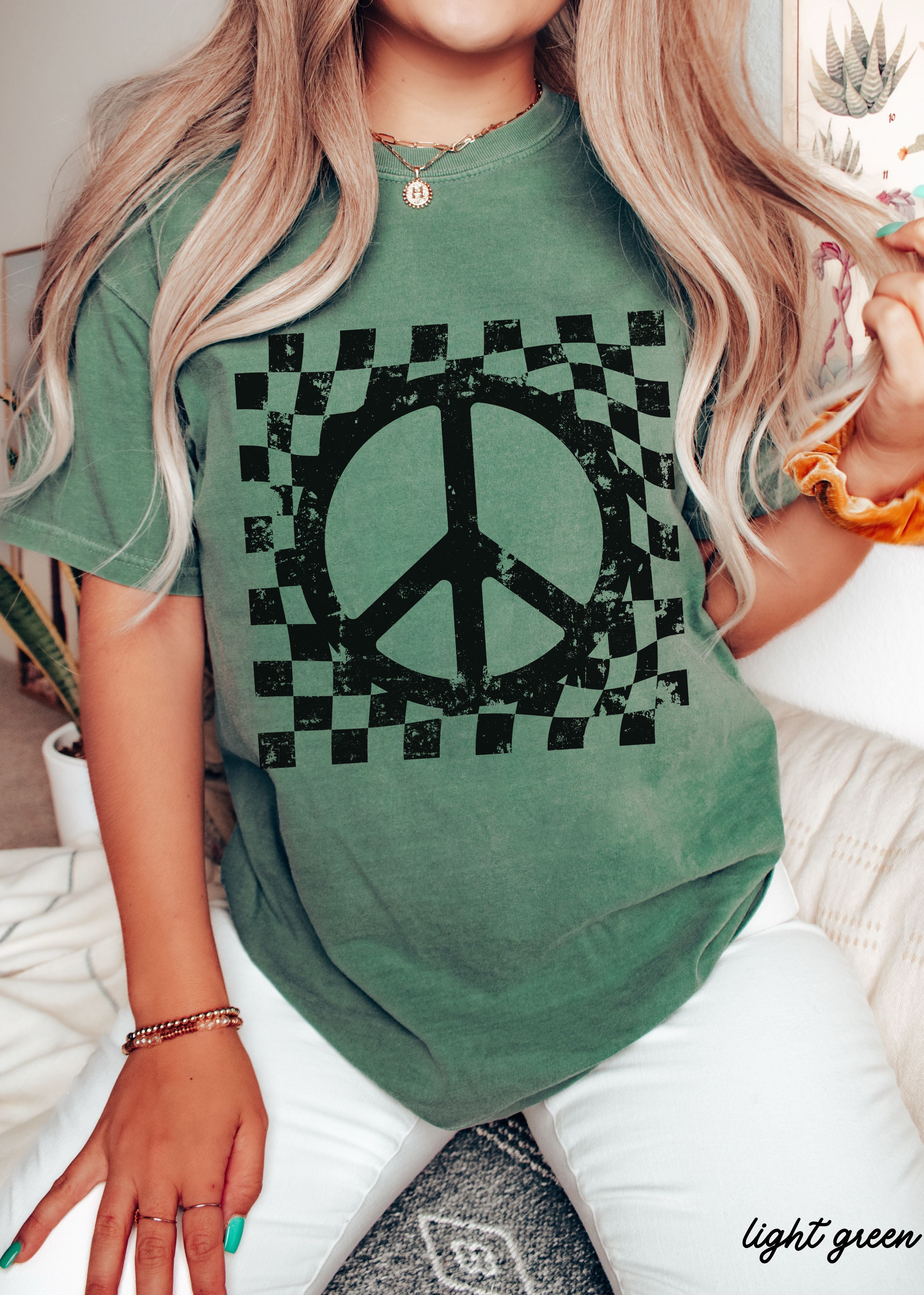 Checkered Peace Sign Tee *12 Colors (S-3X)