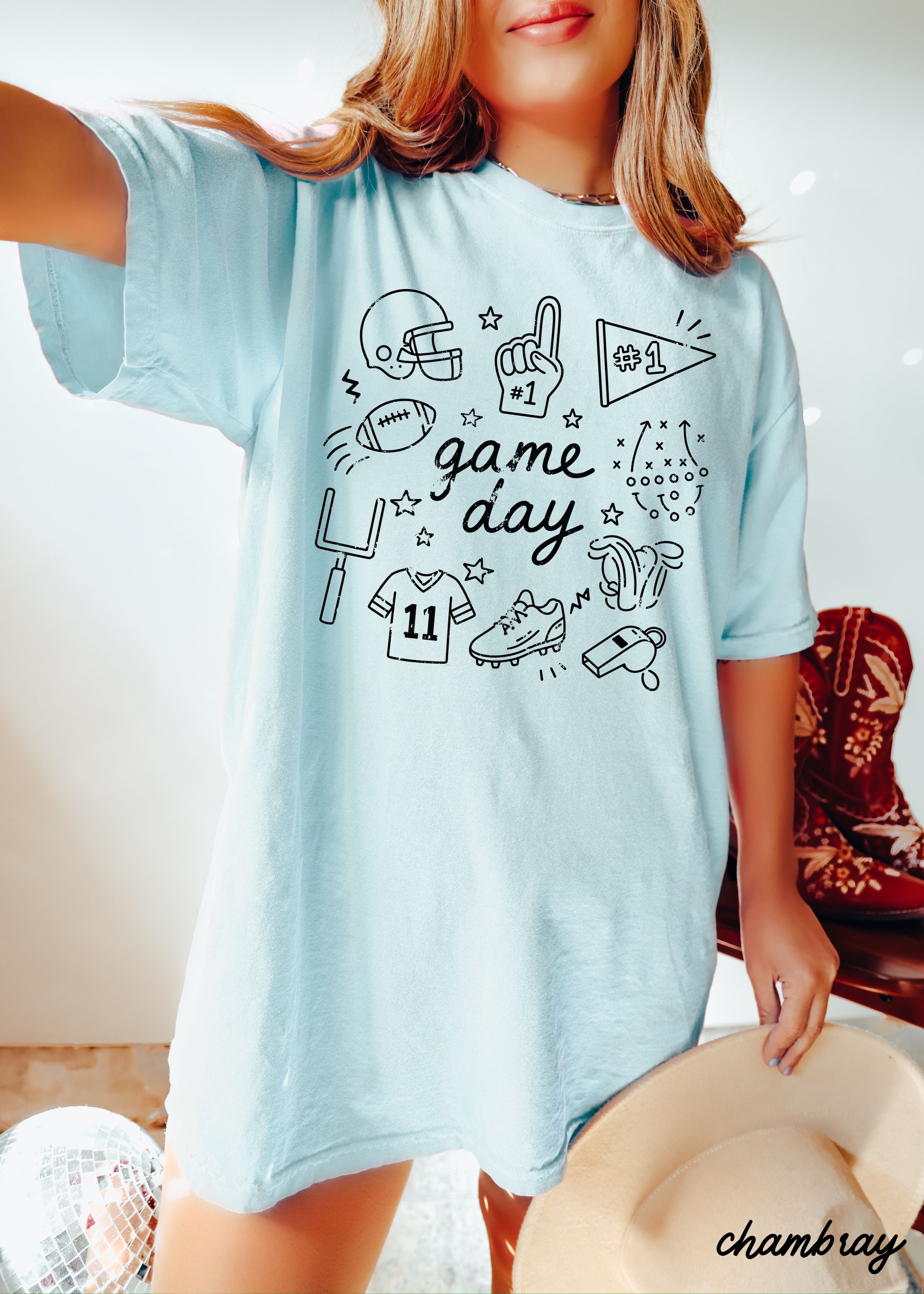 Football Game Day Doodle Tee *16 Colors (S-3X)