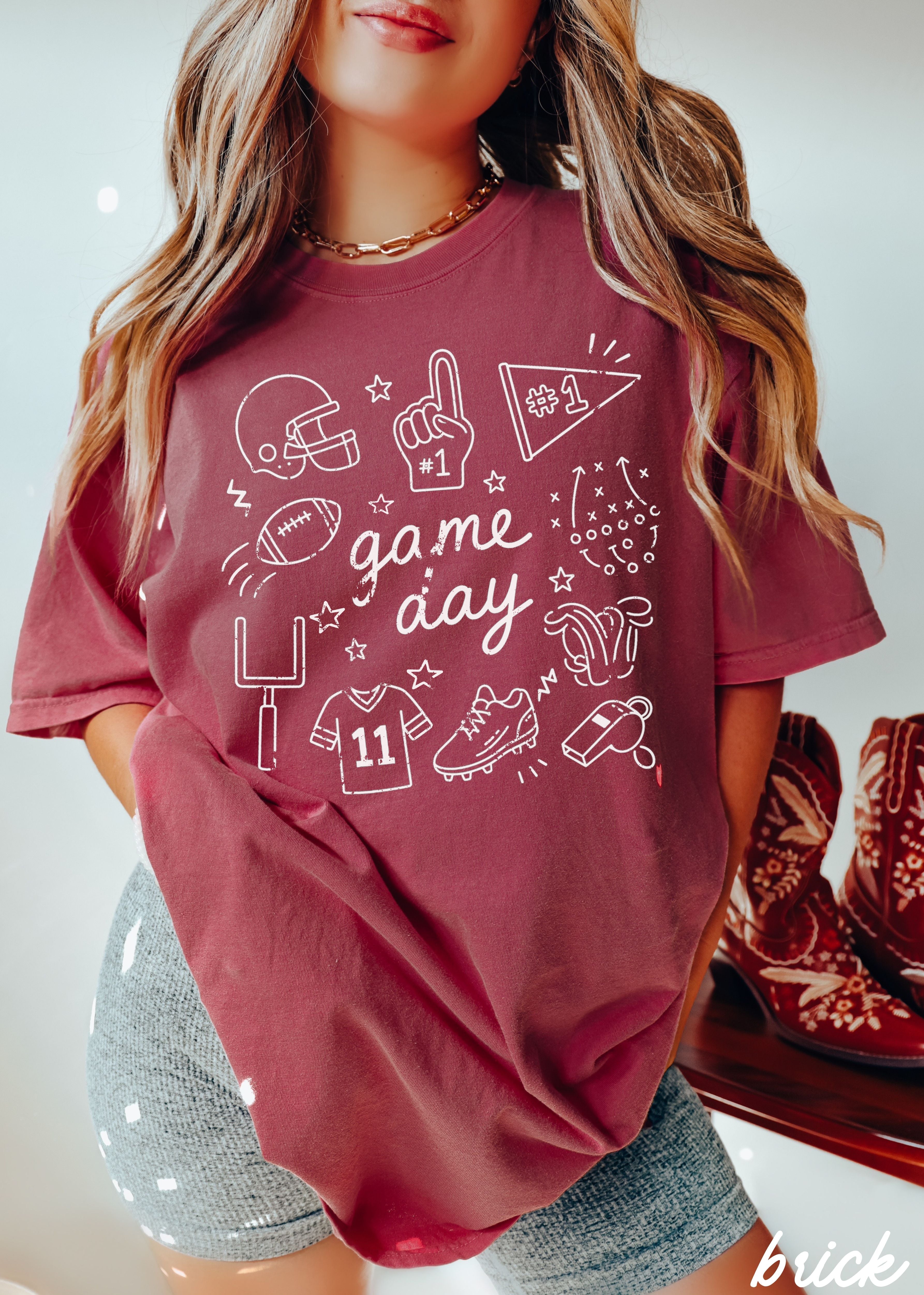 Football Game Day Doodle Tee *16 Colors (S-3X)