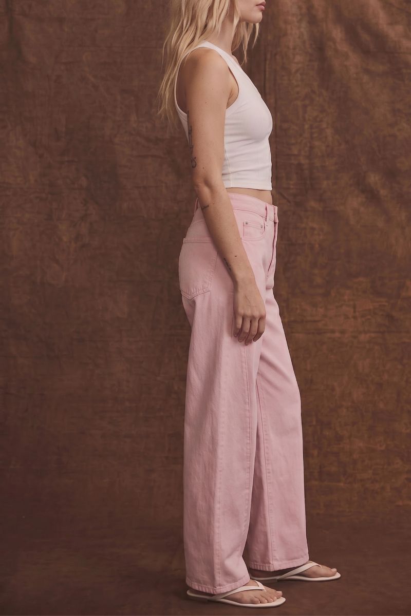 SERAFINA HIGH RISE PINK BARREL LEG JEANS