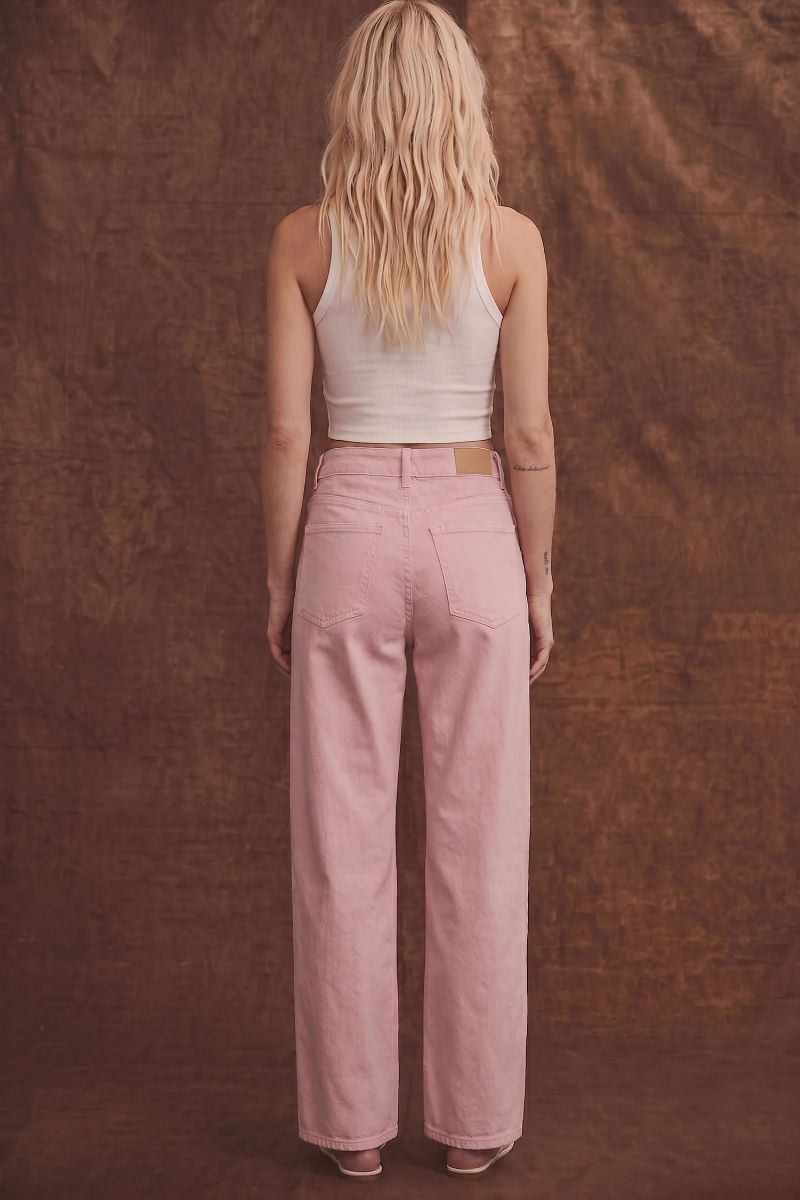 SERAFINA HIGH RISE PINK BARREL LEG JEANS
