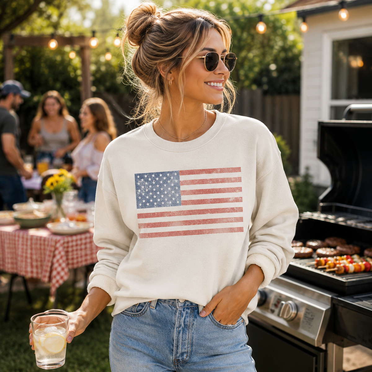 Vintage Americana Flag Fleece Sweatshirt