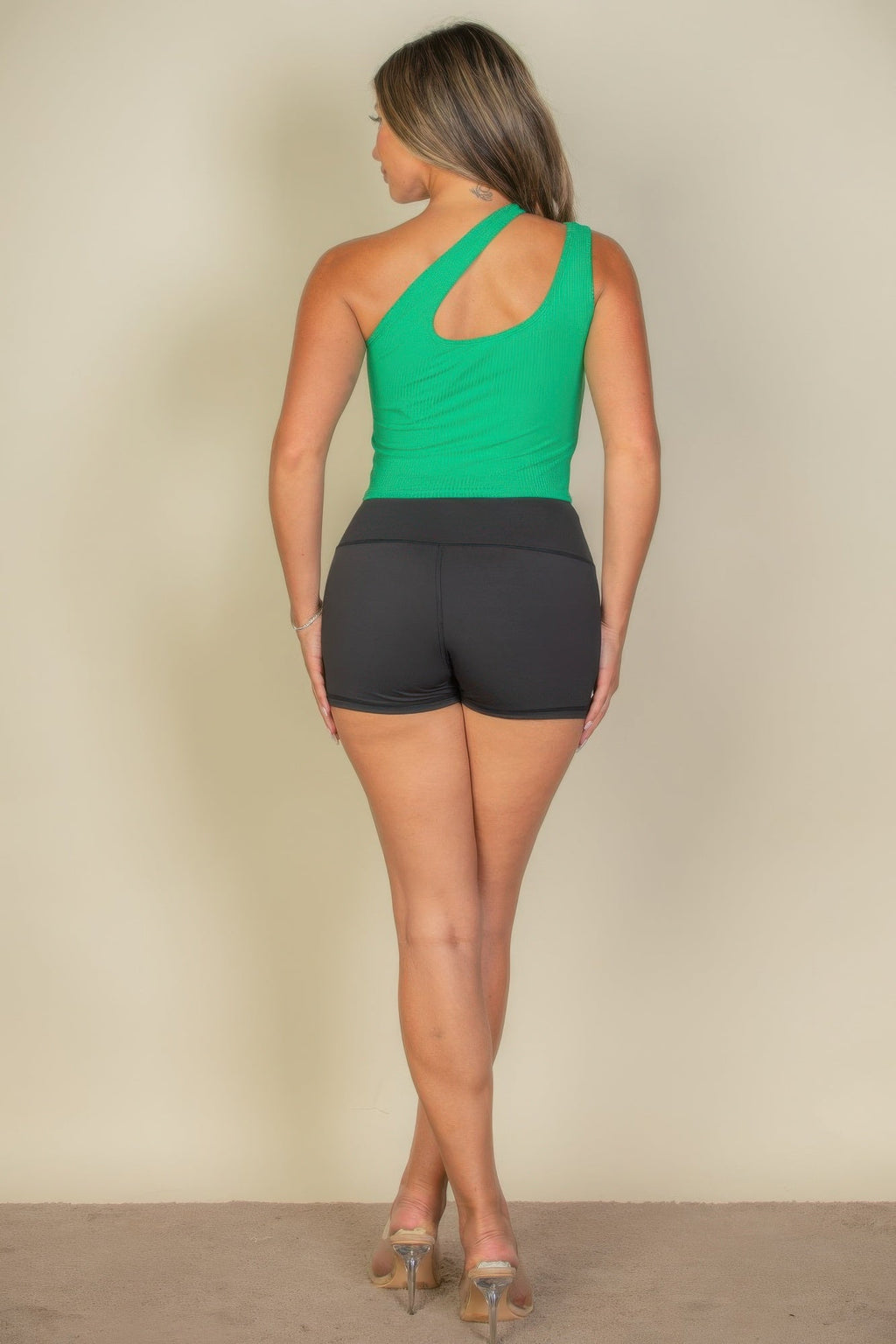 Ribbed One Shoulder Cross Strap Crop Top