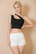 Ribbed One Shoulder Cross Strap Crop Top