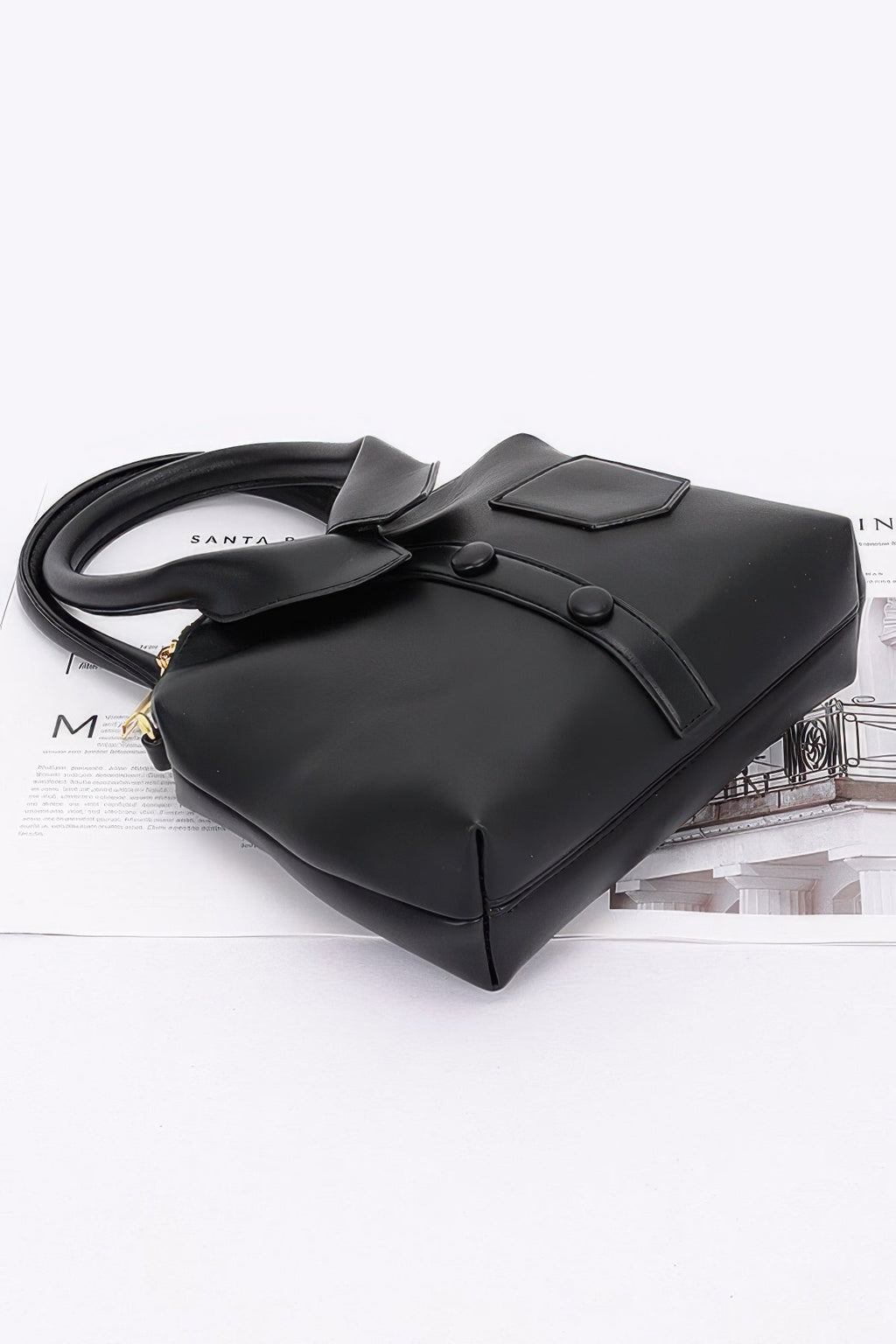 Faux Leather Shirt Style Top Handle Bag
