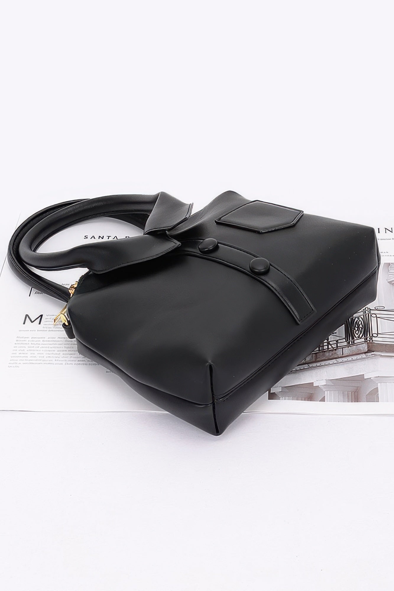 Faux Leather Shirt Style Top Handle Bag