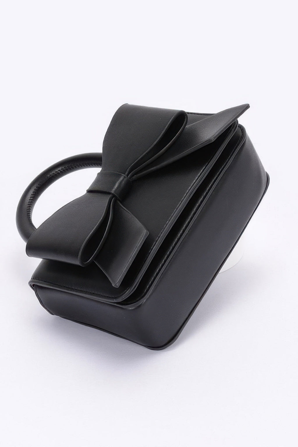 Faux Leather Ribbon Top Handle Bag