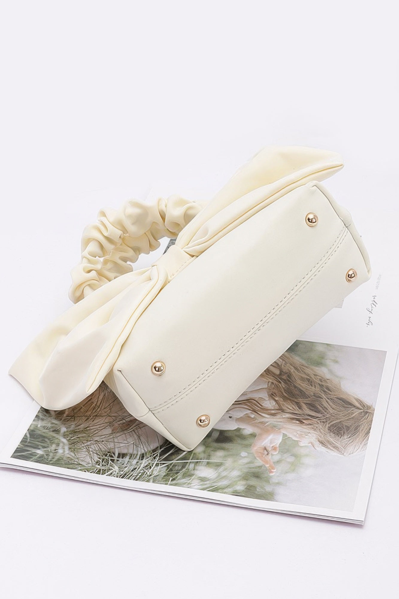 Nylon Top Handle Bag With Bow Front Clutch