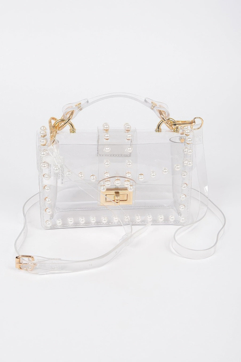 Transparent Single Handle Clutch W/faux Pearl
