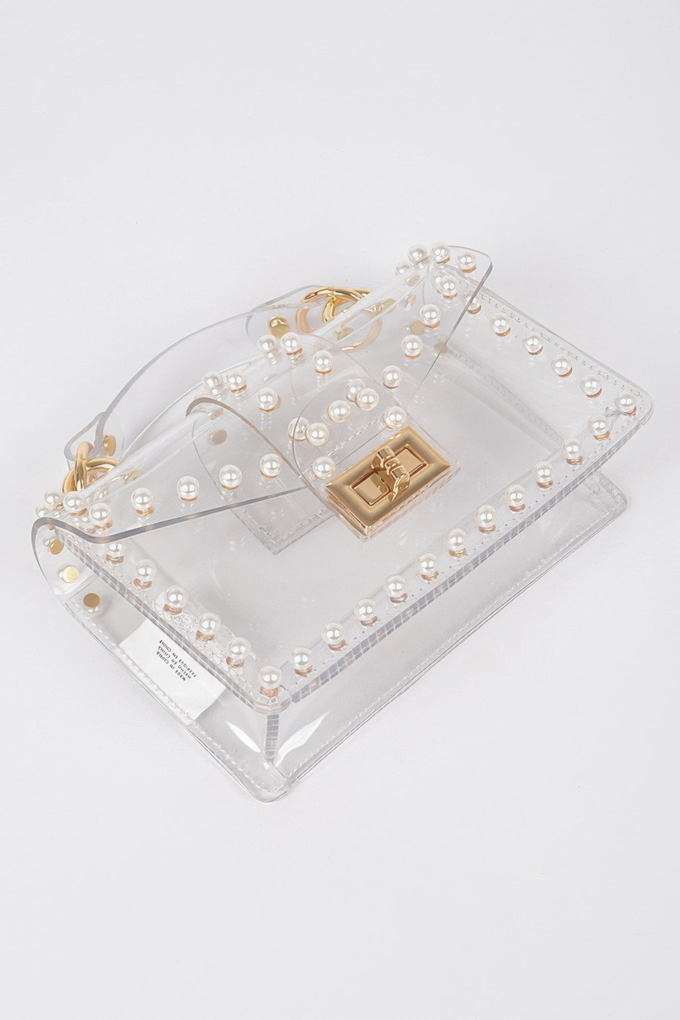 Transparent Single Handle Clutch W/faux Pearl
