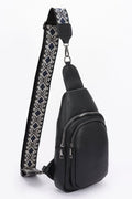 Faux Leather Sling Bag W/multi Color Strap