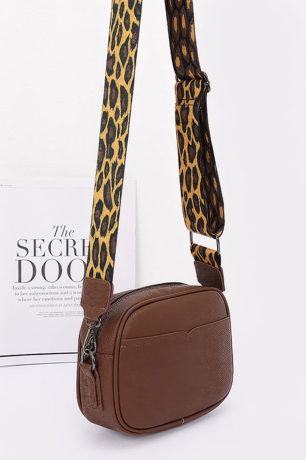Faux Leather Camera Bag W/leopard Strap