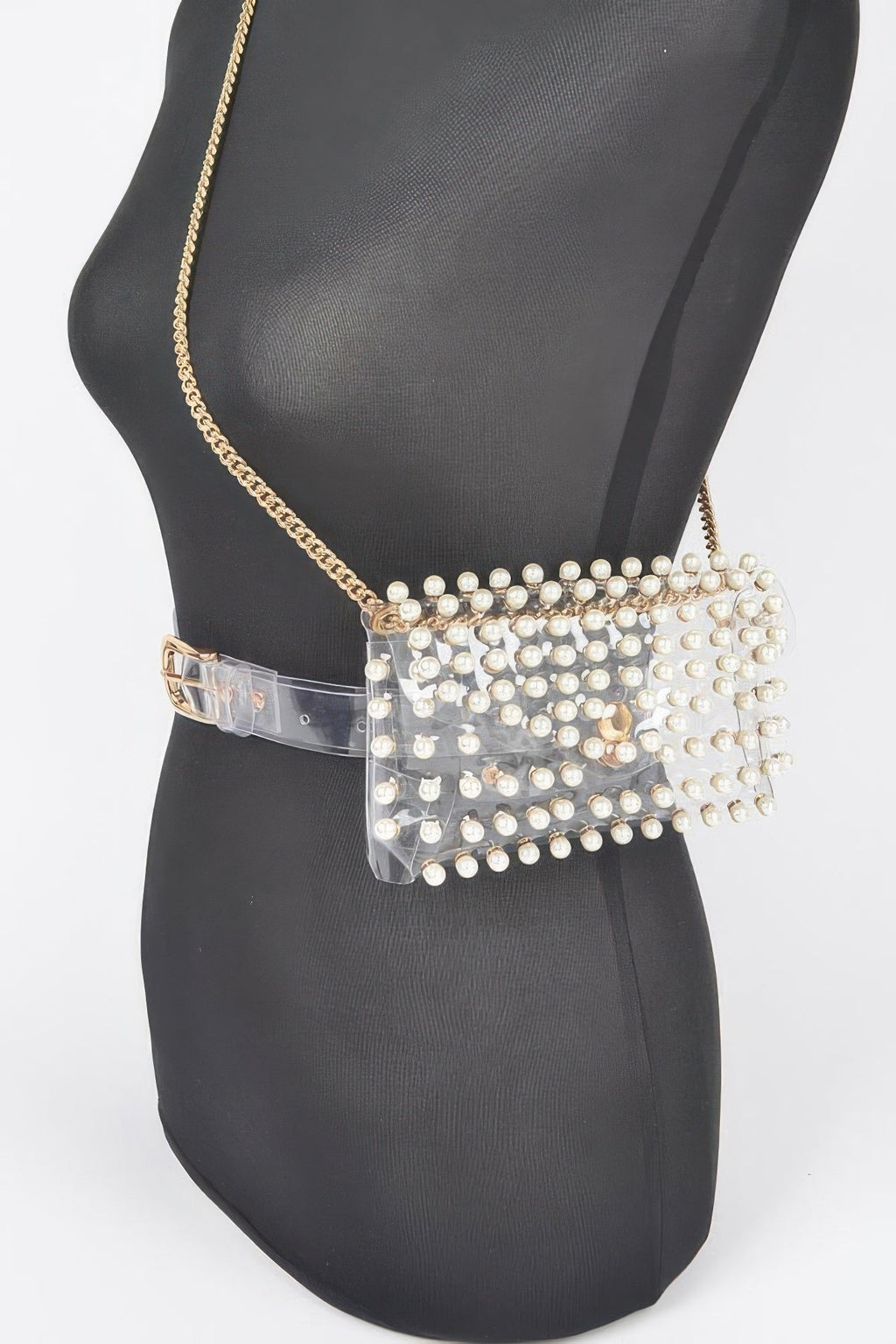 Rhinestone Clear Belt Bag W/chain