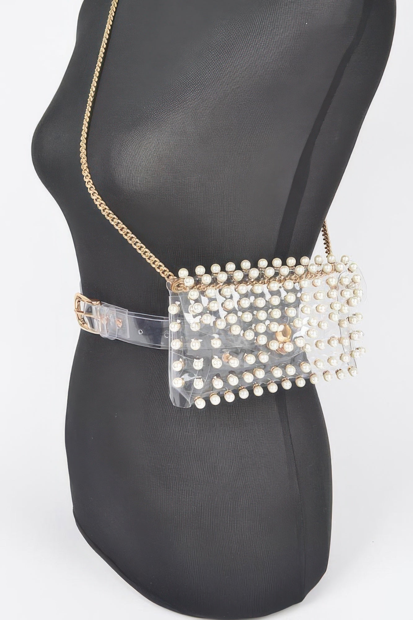 Rhinestone Clear Belt Bag W/chain