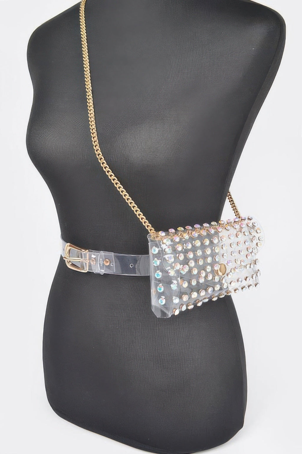 Rhinestone Clear Belt Bag W/chain