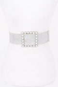 Wide Pearl Buckle Elastic Belt