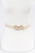 Elastic Pearl Waist Belt W/ribbon Buckle
