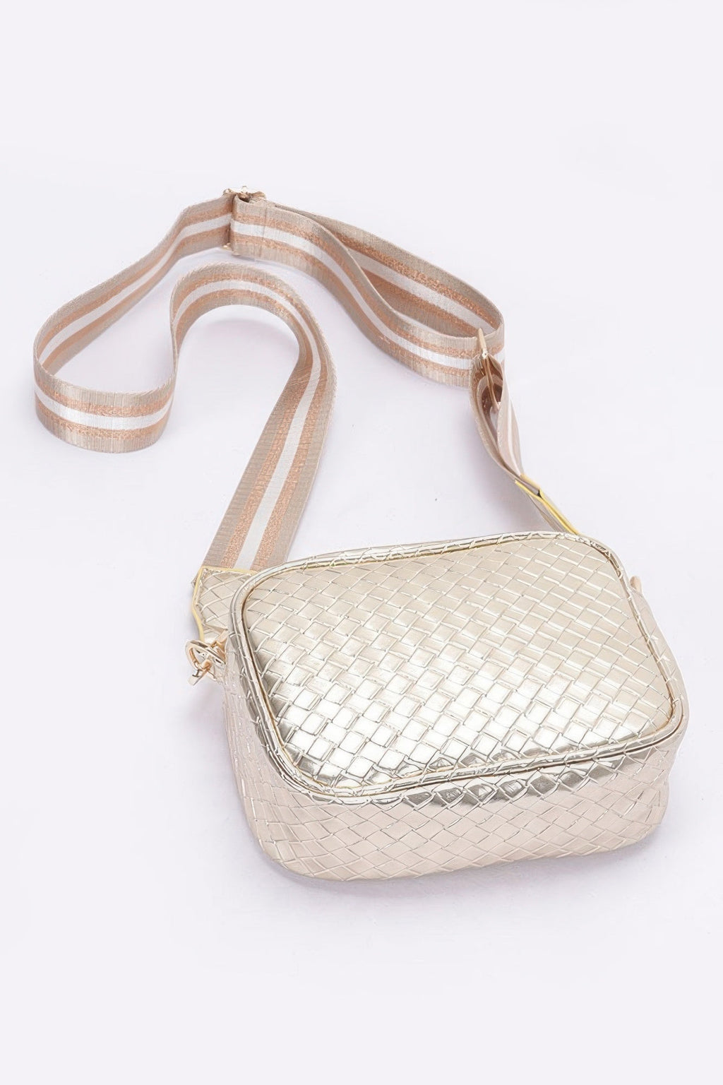 Metallic Embossed Faux Leather Camera Bag W/strap