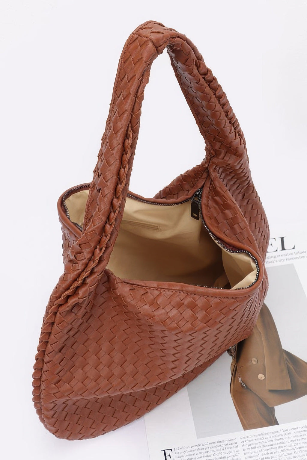 Faux Leather Braided Shoulder Bag