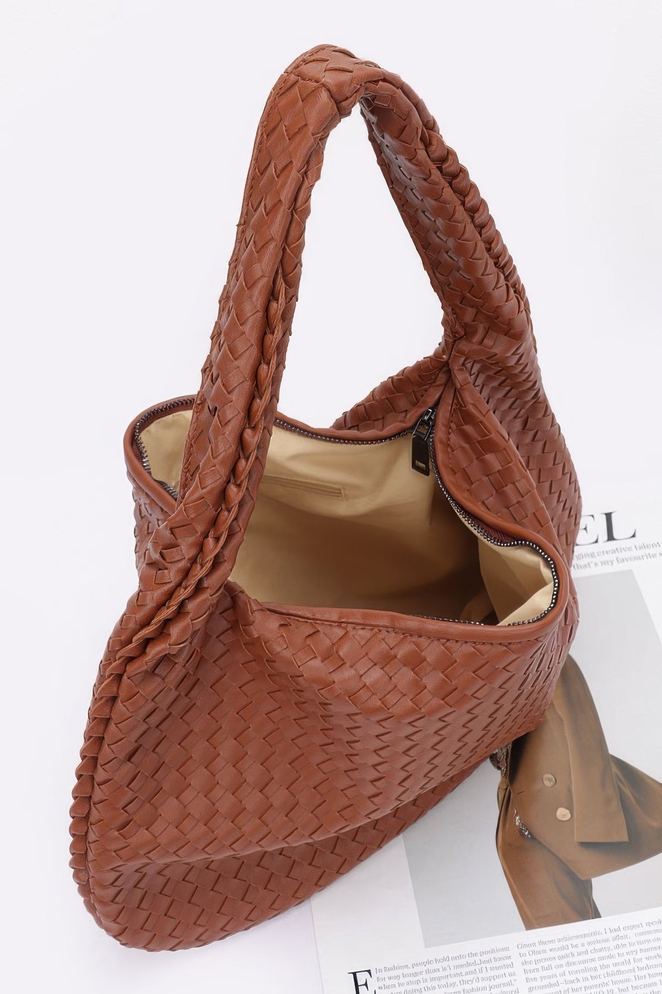 Faux Leather Braided Shoulder Bag