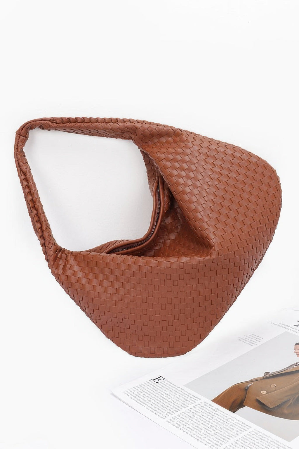 Faux Leather Braided Shoulder Bag