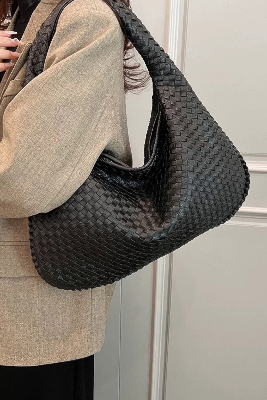 Faux Leather Braided Shoulder Bag