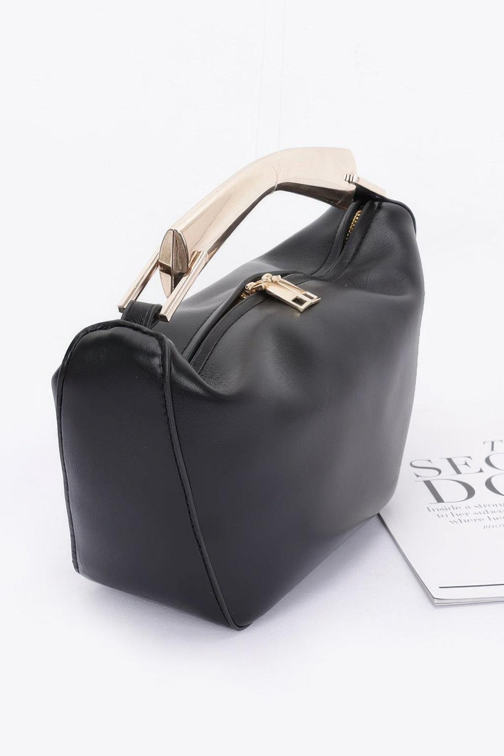 Faux Leather Metal Handle Bag