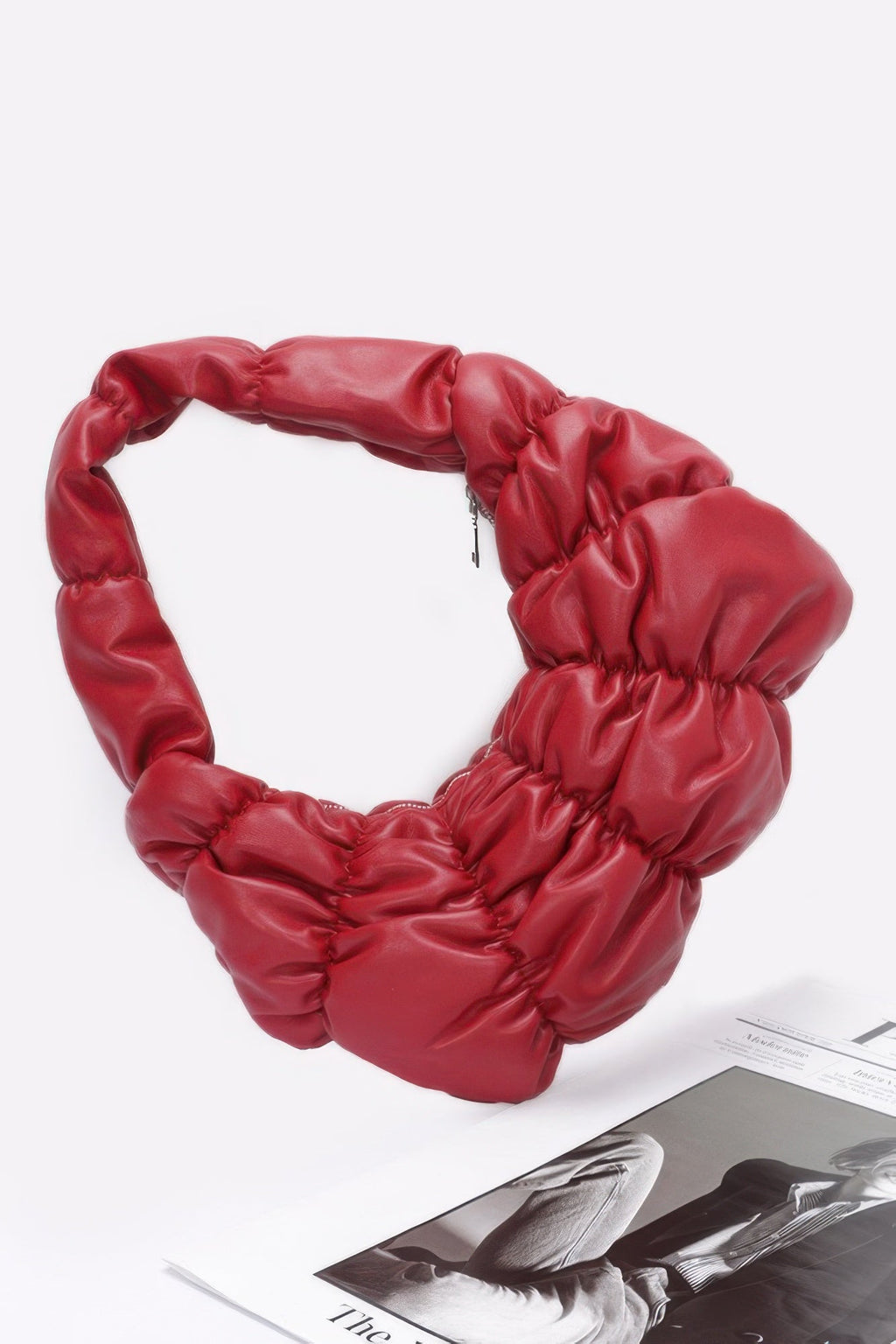 Pleated Faux Leather Shoulder Bag