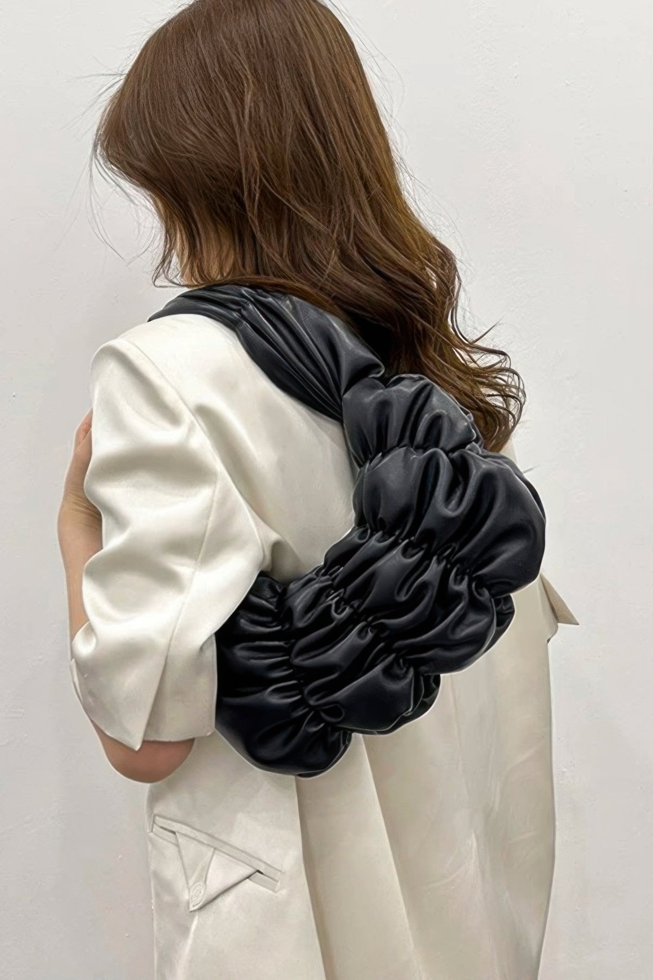 Pleated Faux Leather Shoulder Bag