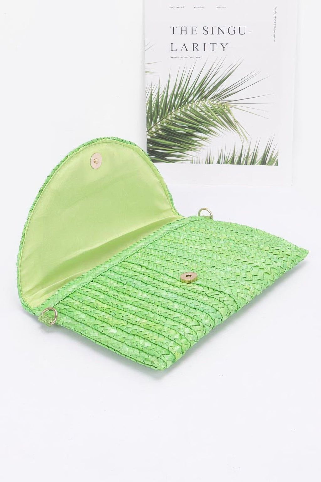 Straw Pom Pom Flap Bag