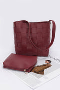 Faux Leather Braided Shoulder Bag W Pouch