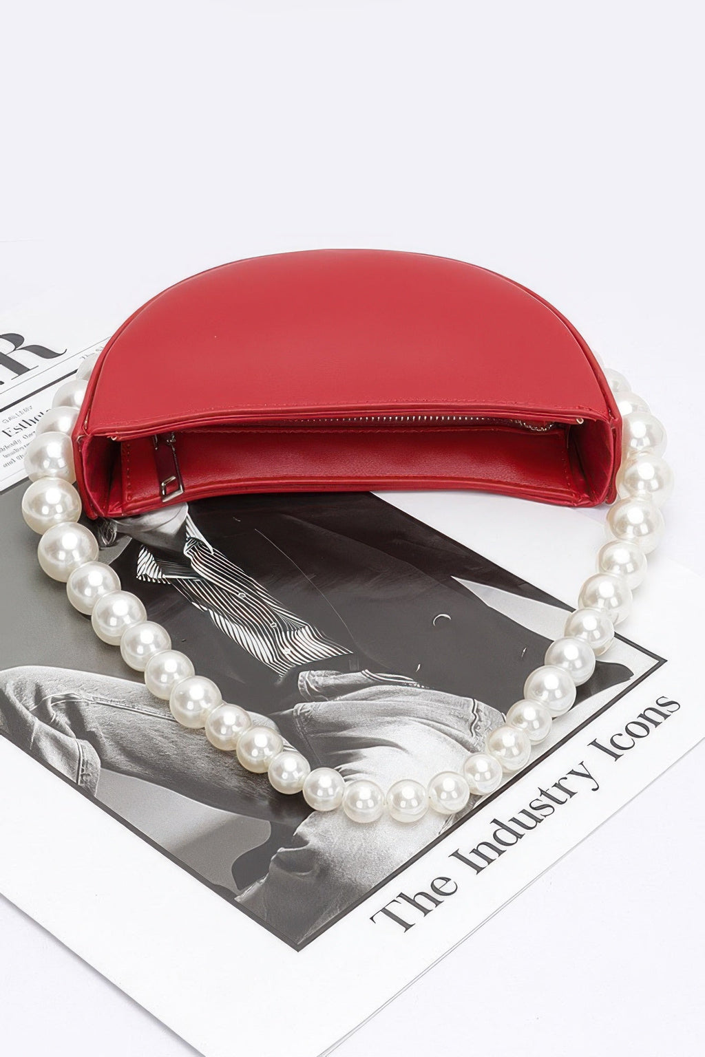 Faux Pearl Handle Half Moon Bag