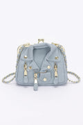 Faux Denim Leather Jacket Style Crossbody Bag
