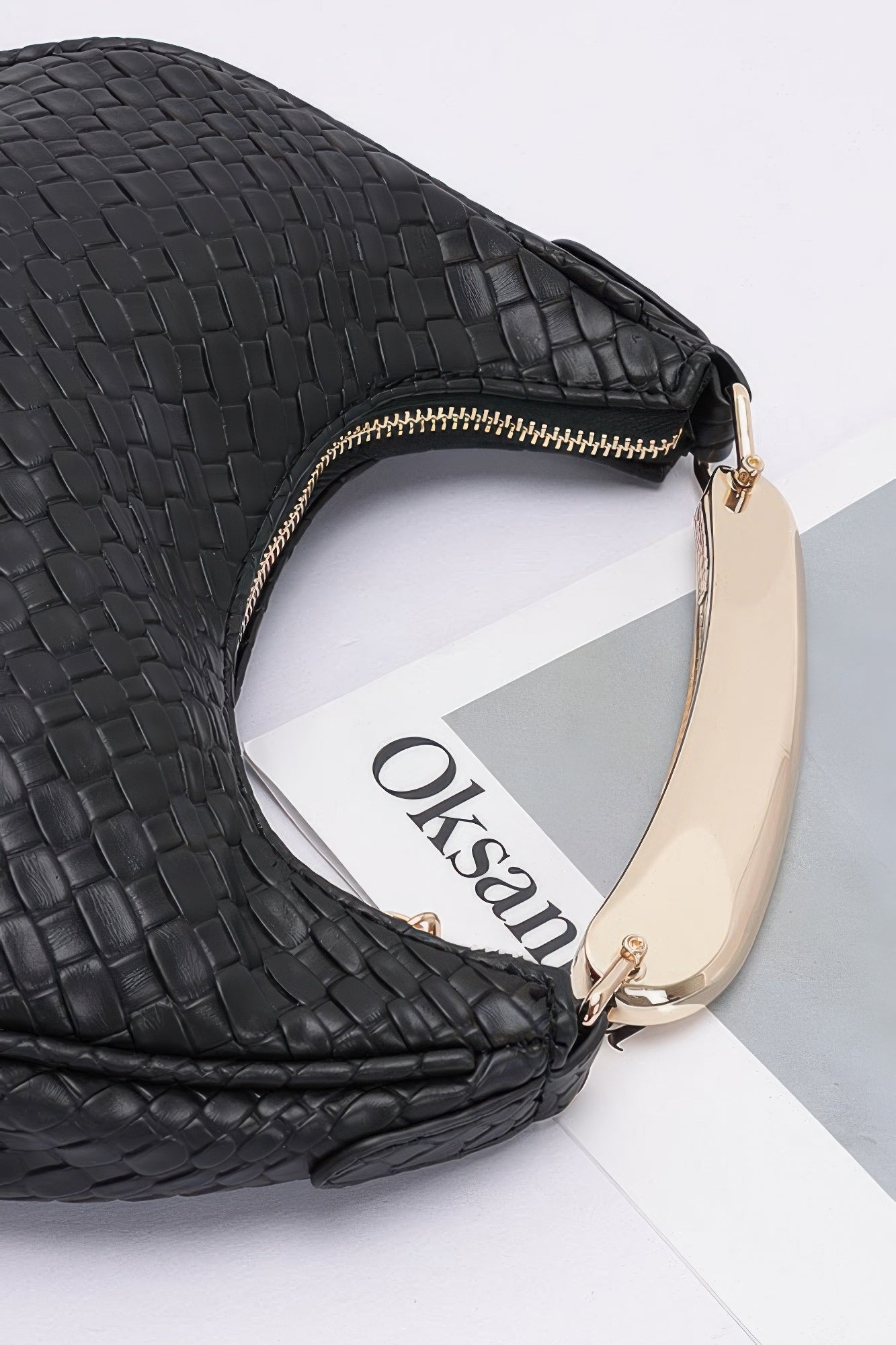 Embossed Faux Leather Metal Handle Bag