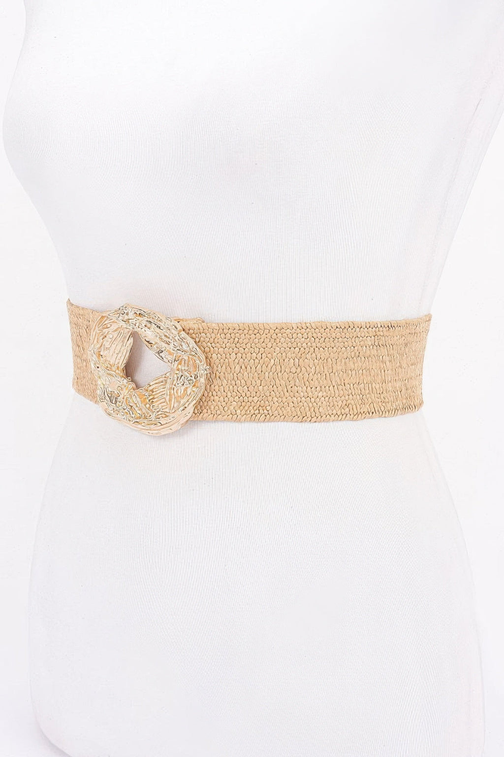 Metal Buckle Elastic Faux Straw Belt