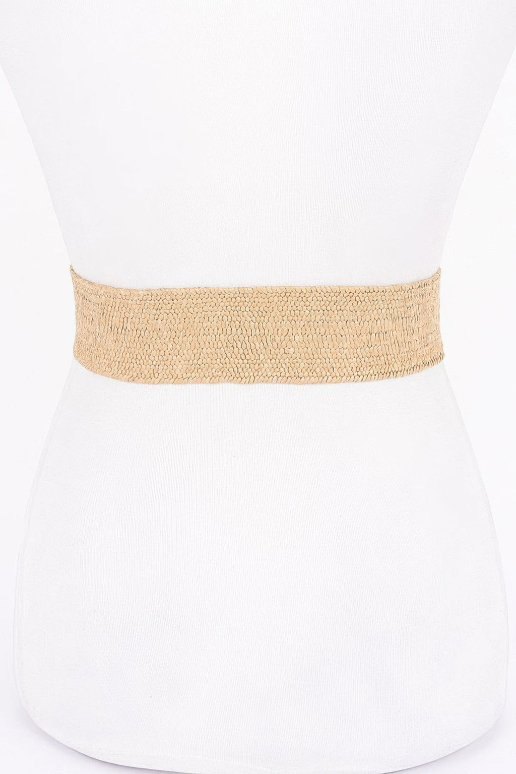 Metal Buckle Elastic Faux Straw Belt