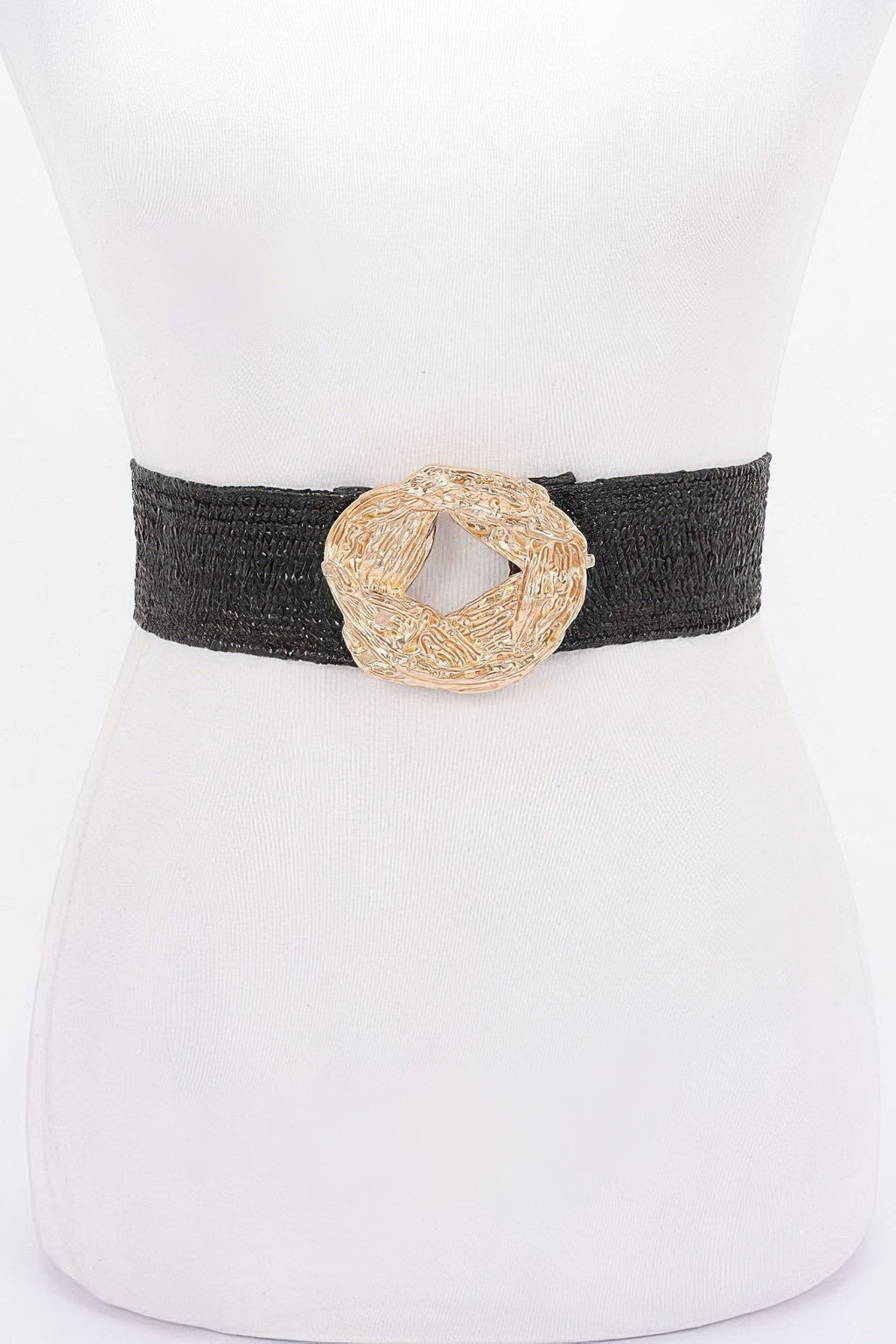Metal Buckle Elastic Faux Straw Belt