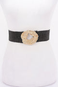 Metal Buckle Elastic Faux Straw Belt