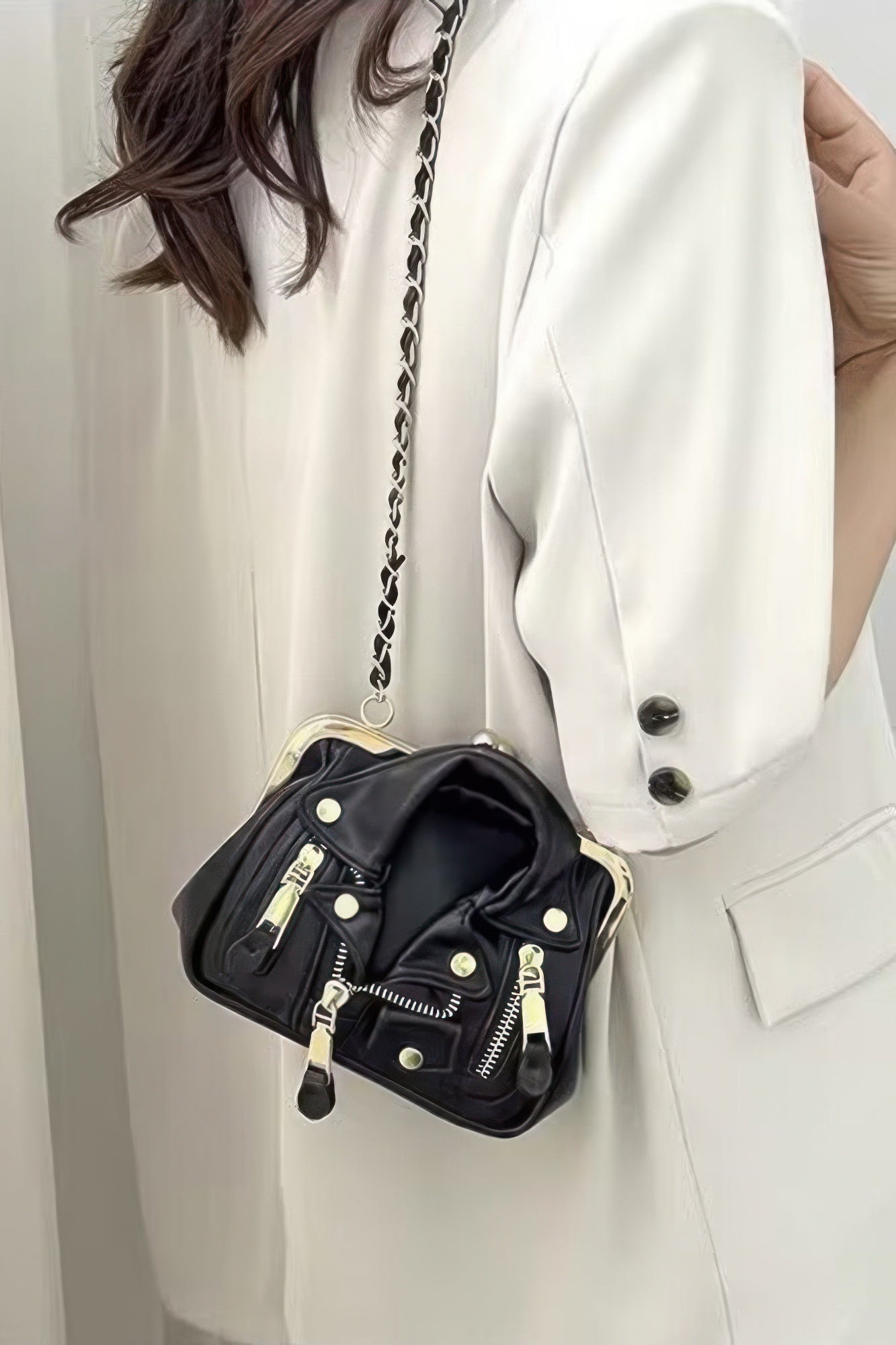 Faux Leather Jacket Style Crossbody Bag