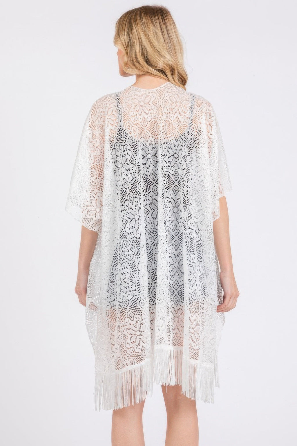 Flower Pattern Crochet Lace Tassel Cover Up
