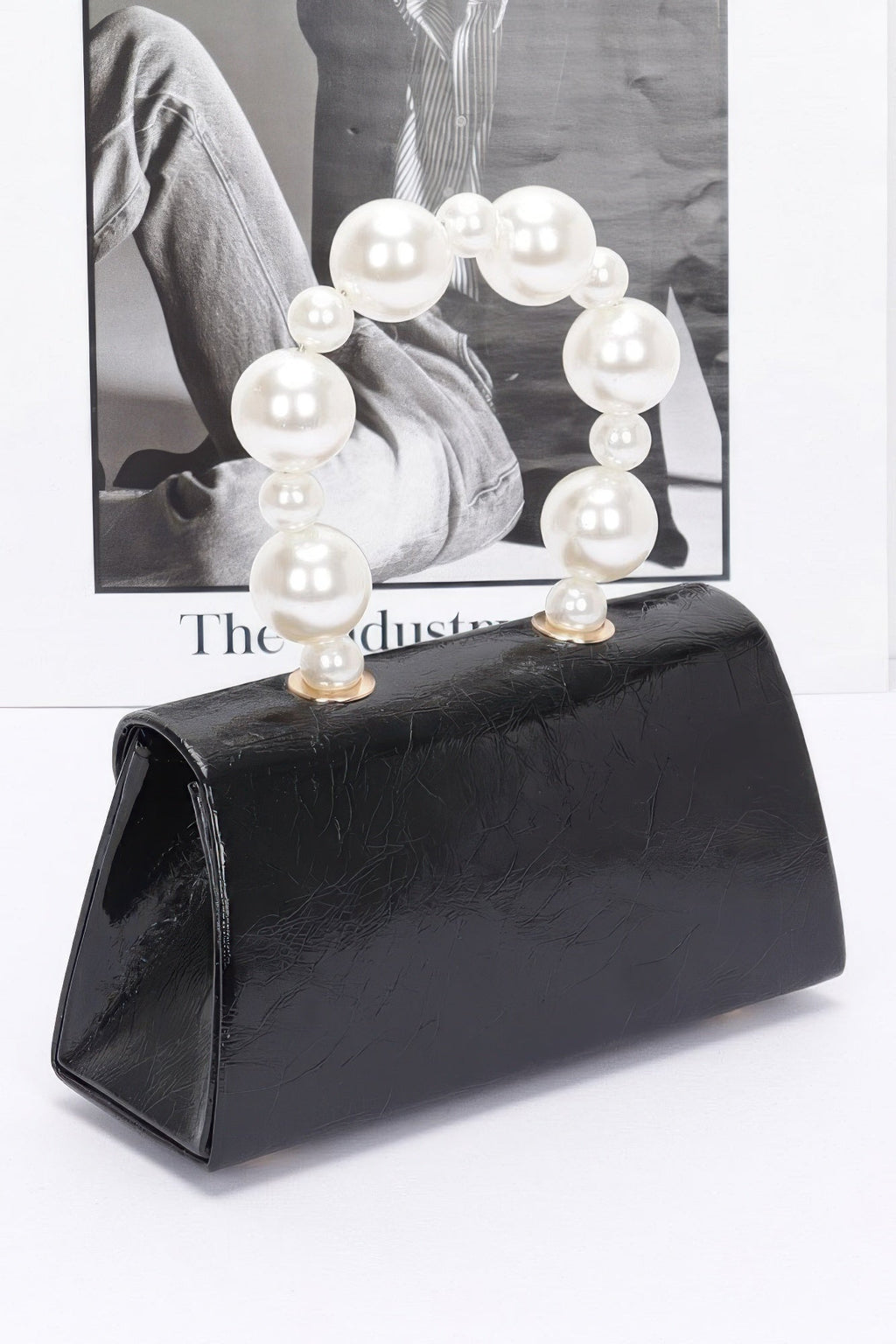 Metallic Pearl Handle Flap Bag