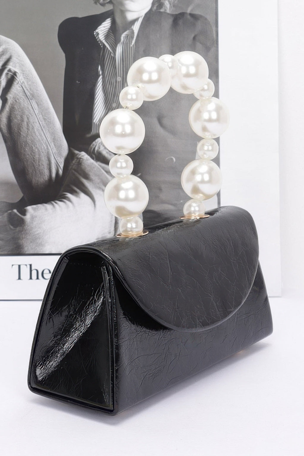 Metallic Pearl Handle Flap Bag