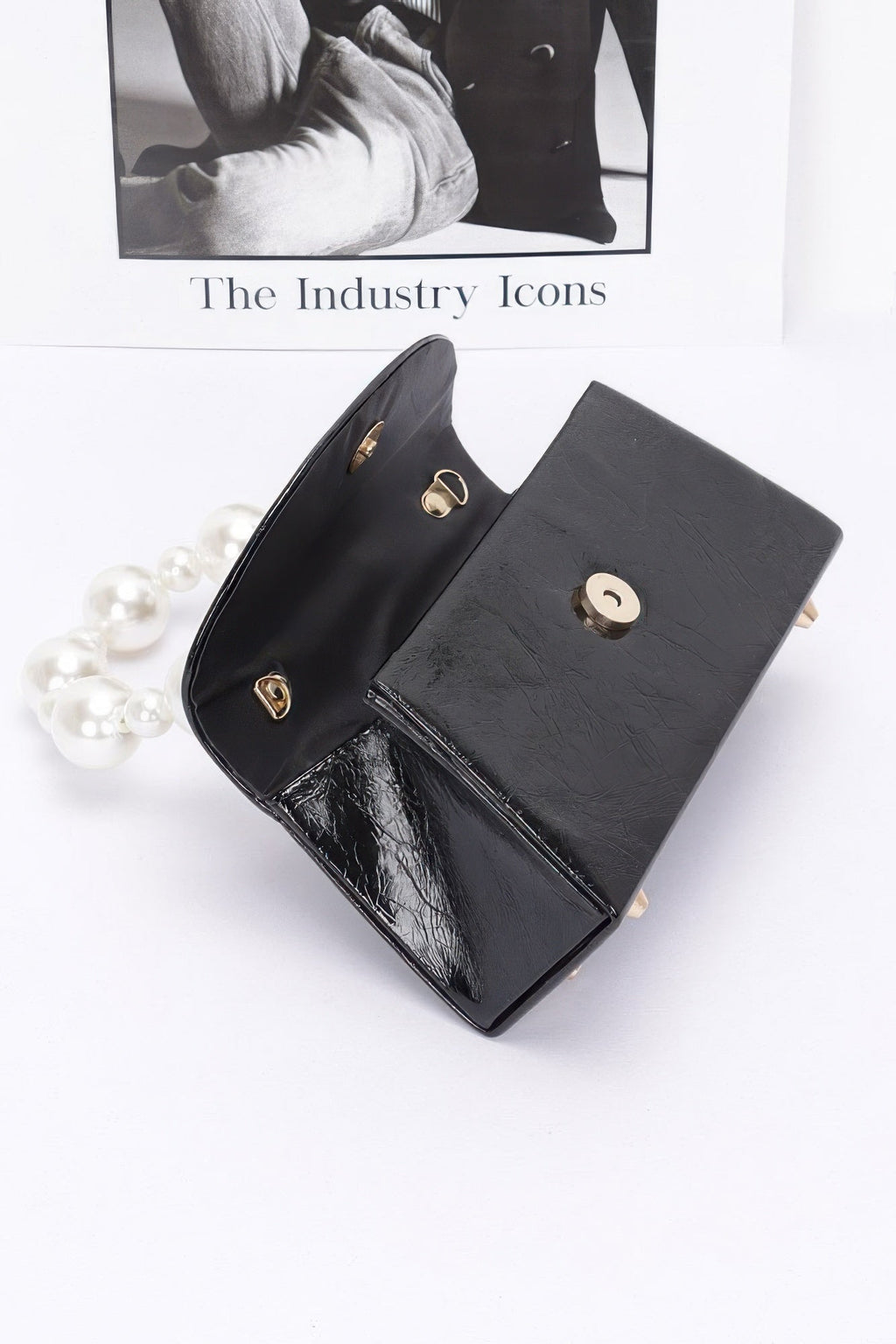 Metallic Pearl Handle Flap Bag
