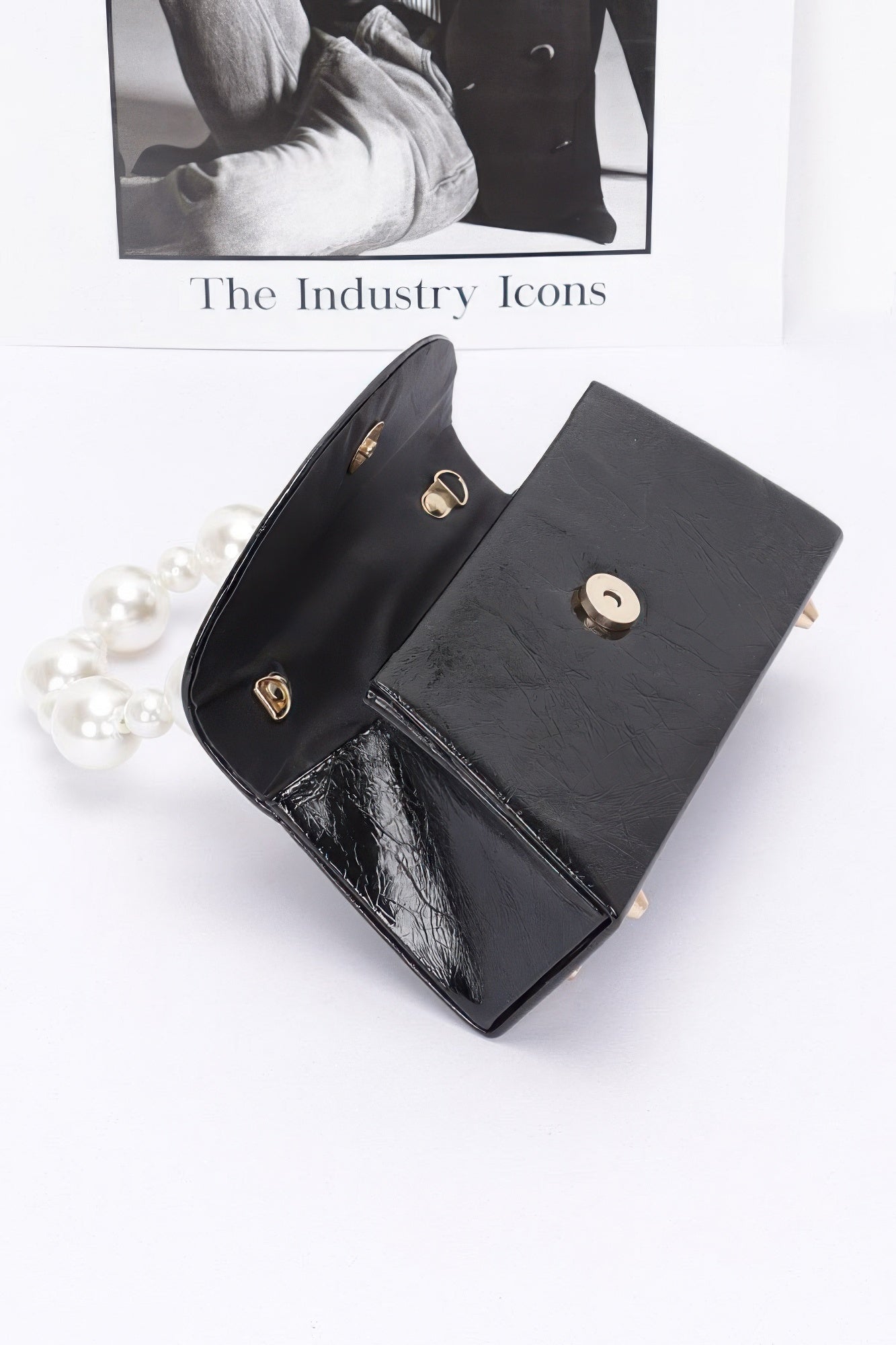 Metallic Pearl Handle Flap Bag